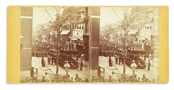 (LINCOLN, ABRAHAM.) Queen, James W.; photographer. Group of 3 stereoviews of the Lincoln funeral in Philadelphia.
